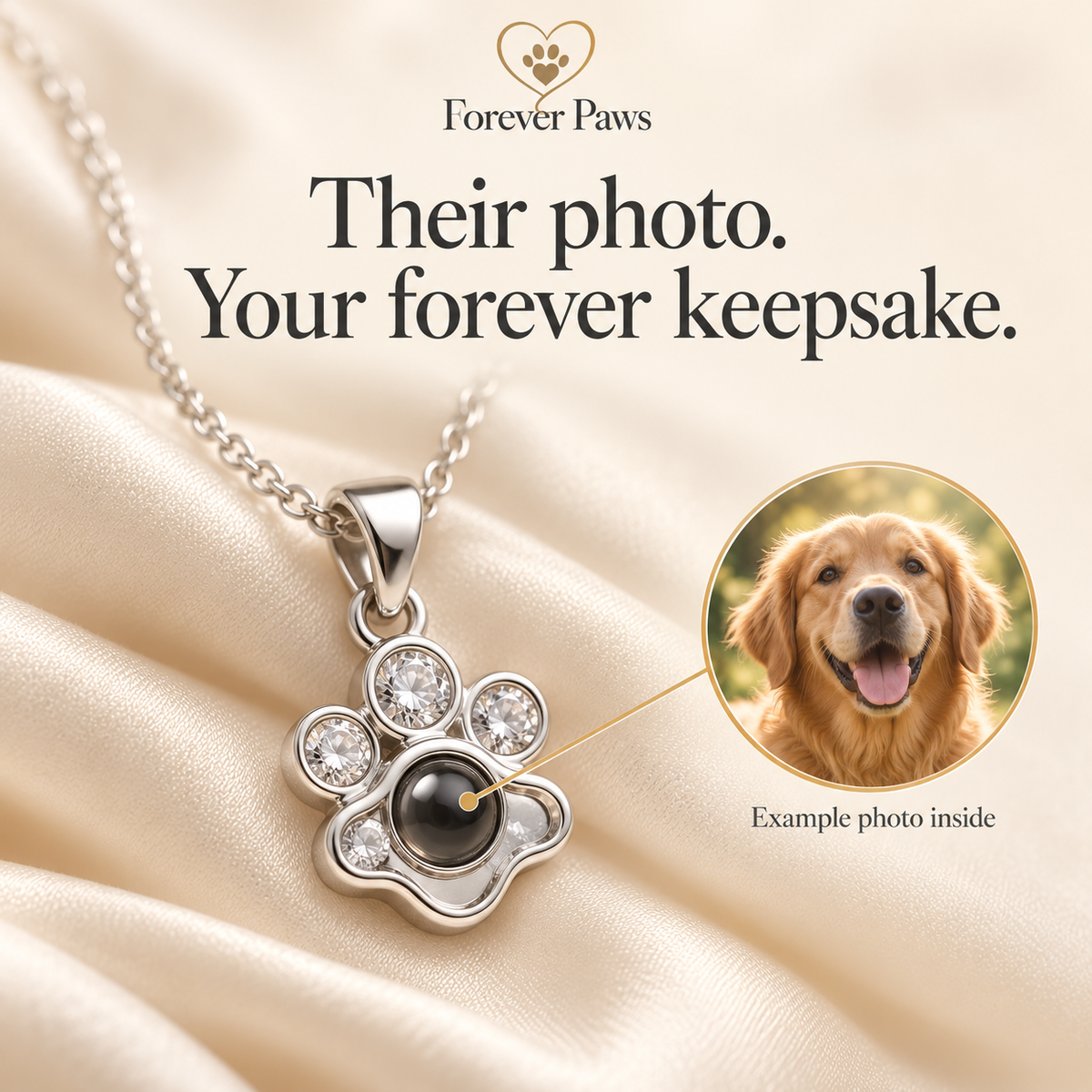 Custom Photo Projection Paw Print Necklace Personalized Pet Picture Pendant Memorial Gift for Dog Cat Lovers Women Jewelry