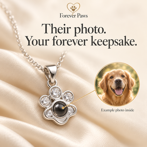 Custom Photo Projection Paw Print Necklace Personalized Pet Picture Pendant Memorial Gift for Dog Cat Lovers Women Jewelry