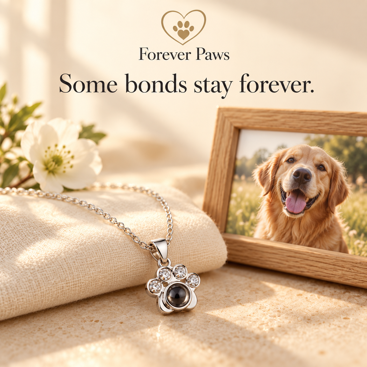 Custom Photo Projection Paw Print Necklace Personalized Pet Picture Pendant Memorial Gift for Dog Cat Lovers Women Jewelry